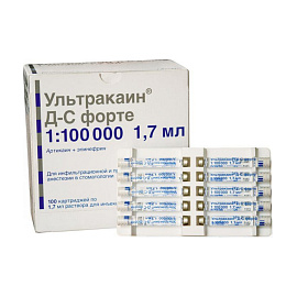 Ультракаин Д-С форте 1:100 000 (40мг+0,01мг) 1,7мл 100шт/уп Септодонт (МТ)
